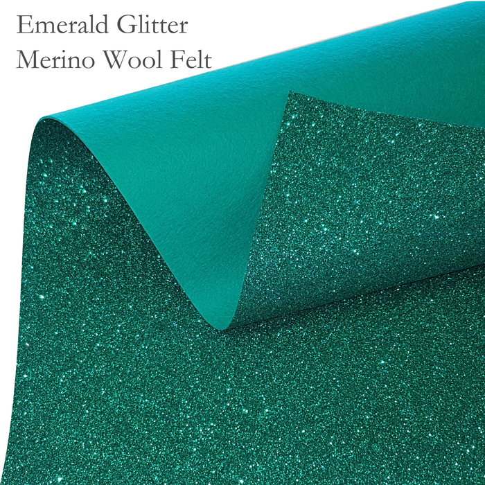 Emerald Glitter Wool Felt