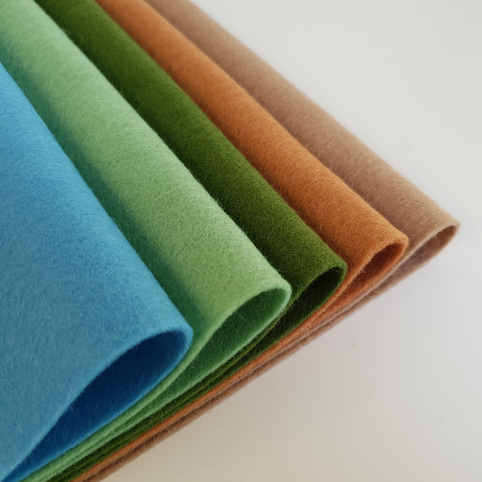 5 Sheet Bundle Green Earth Wool Felt