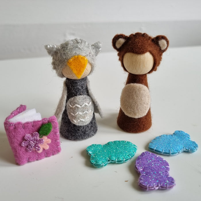 My Felt Lady Woodland Little Bear and Owl Peg Dolls PDF Download Pattern