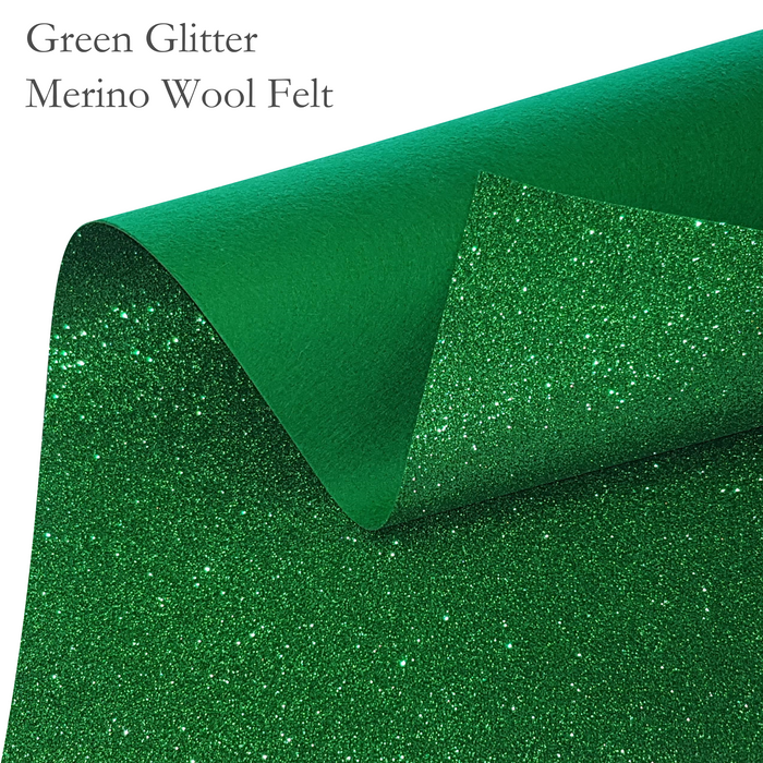 Green Glitter Wool Felt