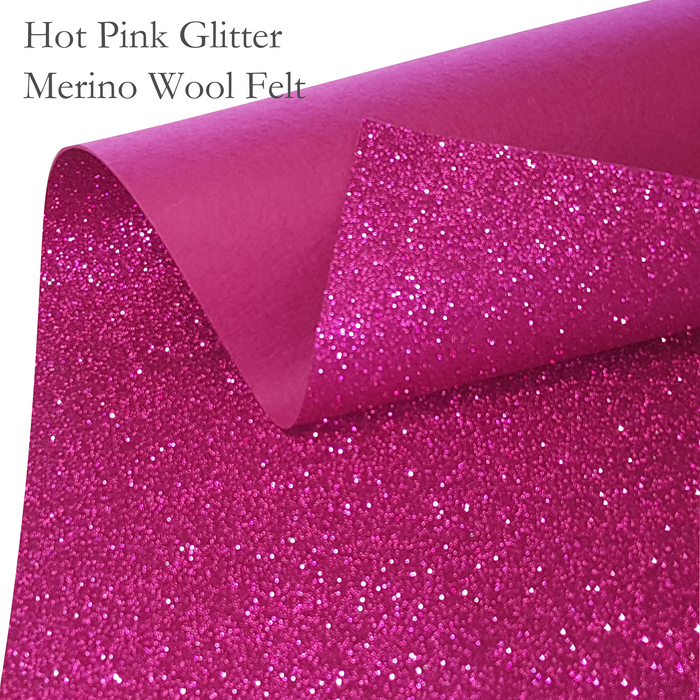 Hot Pink Glitter Wool Felt