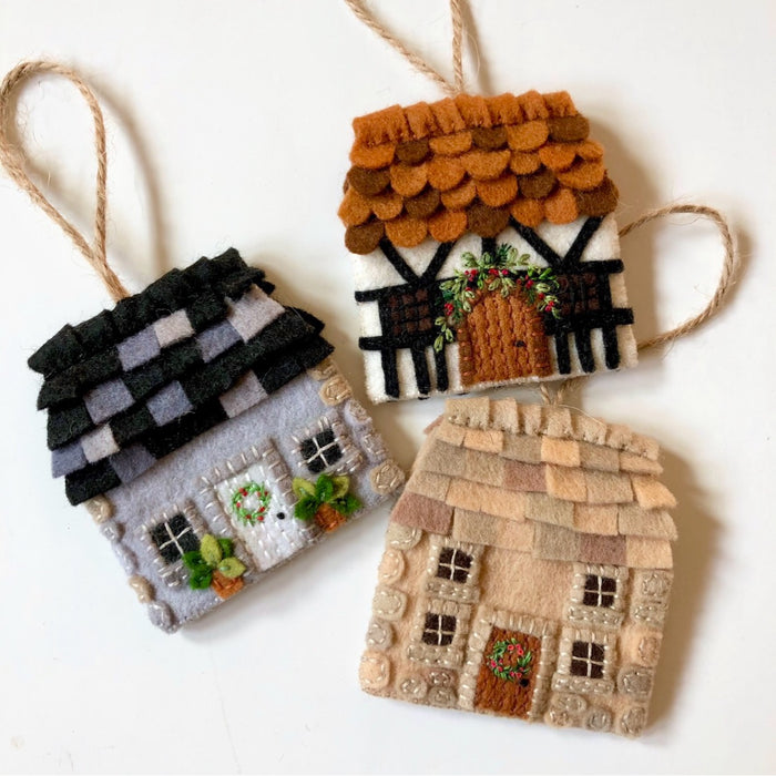 DIY Craft - Fabric and Ink Wool Felt Cottage Ornaments