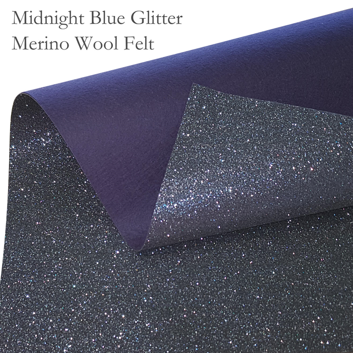 Midnight Blue Glitter Wool Felt