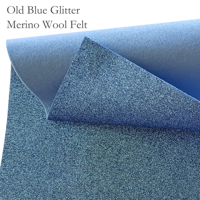 Old Blue Glitter Wool Felt