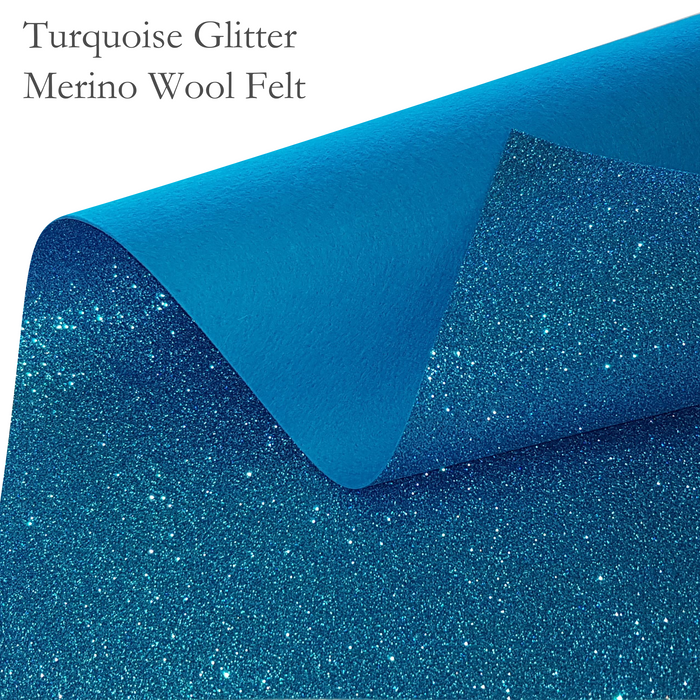 Turquoise Glitter Wool Felt