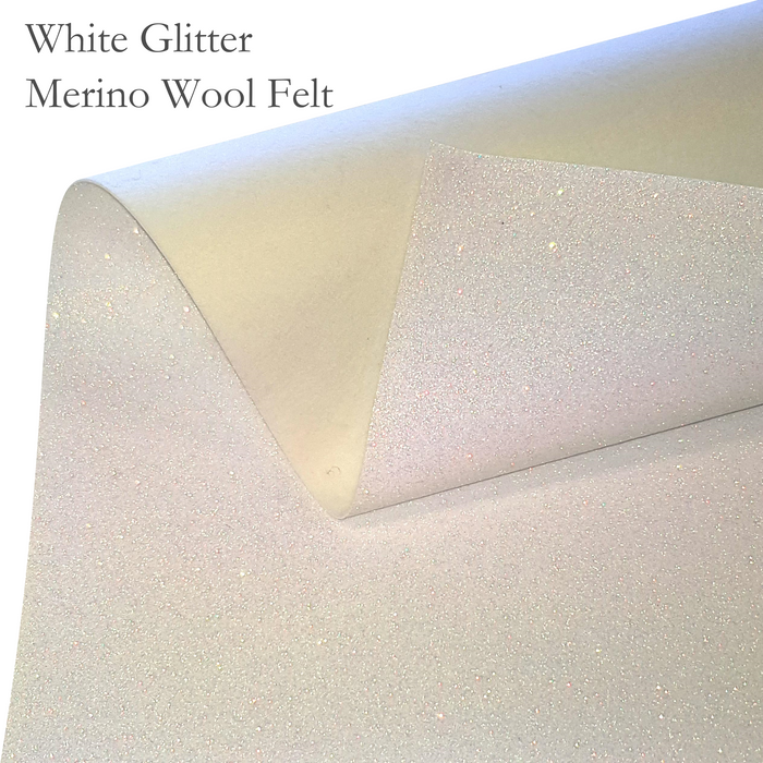 White Glitter Wool Felt